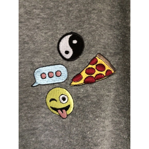 Zumiez Womans Gray Emoji Cropped Hoodie by A. Lab Ying-Yang Winking Pizza Size L - Picture 3 of 5
